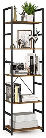 NUMENN 5 Tier Narrow Bookshelf, Tall Bookcase Shelf Storage Organizer, Modern Book Shelf for Bedroom, Living Room and Home Office, Vintage