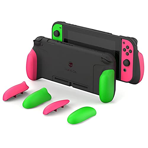 Skull & Co. GripCase: A Dockable Protective Case with Replaceable Grips [to fit All Hands Sizes] for Nintendo Switch [No Carrying Case] - Neon Pink & Green