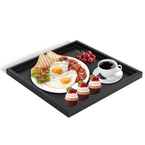 Bandeja de Madera Negra, 30 x 30 x 2 cm, Diseño Moderno, Bordes Elevados, para Servir Desayuno y Alimentos