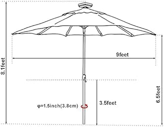 EliteShade USA 10-Year-Non-Fading Solar 9ft Market Umbrella with 80 LED Lights Patio Umbrellas Outdoor Table Umbrella with Ventilation, Natural