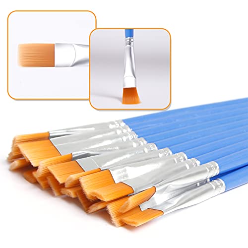 60 Pcs 9Mm Wide Flat Paint Brushes Set With Nylon Hair,Small Brush Bulk For Detail Painting,Short Plastic Handle,Acrylic Oil Watercolor Fine Art Painting For Kids,Students,Starter,Teens, Adults, Artis #TOP2
