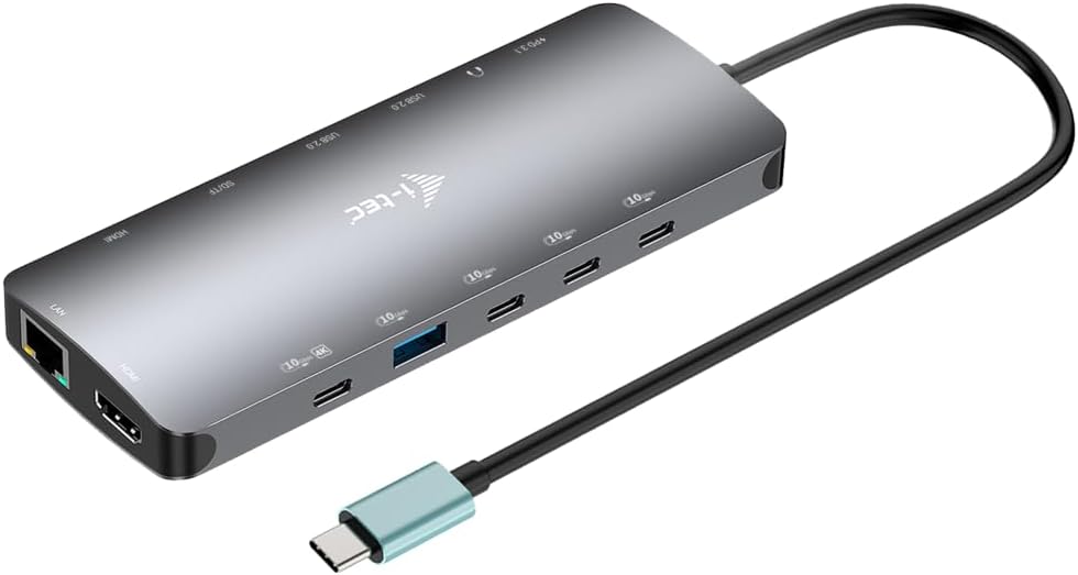 i-tec USB-C 4K Metal Nano Dock - 2x HDMI, 4x USB-C (10Gbps), 1x USB-A (10Gbps), 2x USB-A 2.0, Audio, SD/TF, LAN 1 Gbps, PD 3.1 (140W)