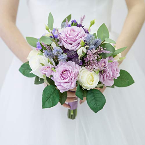 JYDQM Rostic Purple Rose Flowers Bouquets Artificial Detalles Hecho a Mano Decoración de Ramo de Novia para la Novia