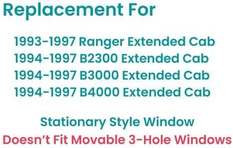 Driver/Left Side Quarter Window Glass Replacement for Ford Ranger / Mazda B2300 B3000 B4000 Super/Extended Cab 1993-1997