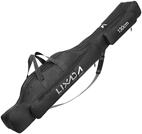 Lixada Fishing Rod Case, Portable Folding Fishing Rod Case Fishing Pole Reel Storage Bag Fishing Gears Organizer