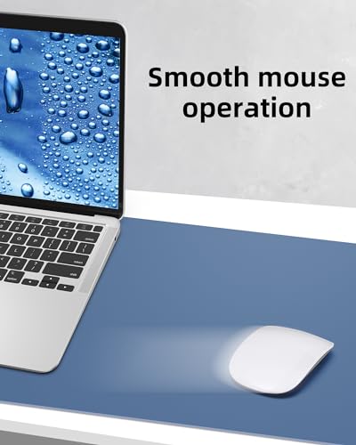 Image of AFIING Leather Desk Pad Protector, Mouse Pad, Office Desk Mat, Non-Slip PU Leather Desk Blotter, Large Desk Mat, Waterproof Keyboard Mat for Office /Home /Decor (Grey Blue, 48 inch x 17 inch)