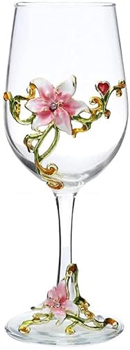 Simcat Handmade Painted Enamel Flower Glass Wine Glasses Transparent Refined Goblet, Stem For Cabernet, Gifts (Single pink gift box,1 Gift Box)