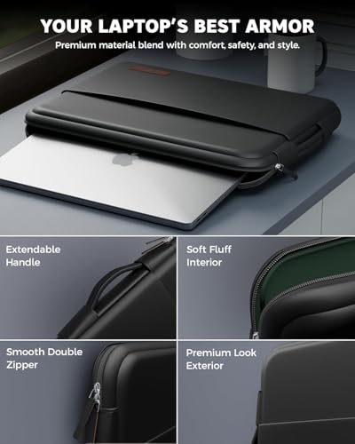Image of FEDUS ORO Premium Vegan Leather Laptop Sleeve Bag Case 14 inch, Shockproof Office Laptop Cover Pouch Carrying Bag with Accessory Pocket & Handle for MacBook, HP, Dell, Lenovo, Asus for Men & Women