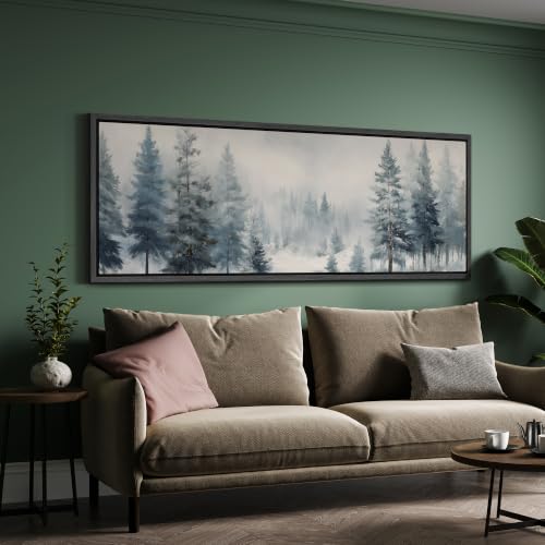 Image of MUDECOR Large Framed Canvas Print Wall Art Blue Pine Forest for Living Room
