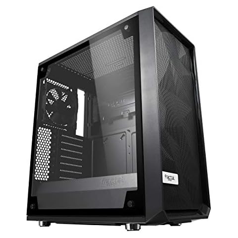 Fractal Design Meshify C - Compact Computer Case - High Performance Airflow/Cooling - 2X Fans Included - PSU Shroud - Modular Interior - Water-Cooling Ready - USB3.0 - Tempered Glass Light - Blackout Cover