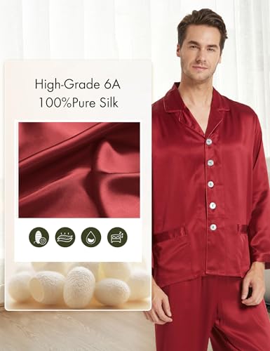 Image of LilySilk 100% Silk Pajamas for Men Soft 19MM Real Mulberry Silk Sleepwear Mens Silk Pajamas Set Lightweight Male Pjs