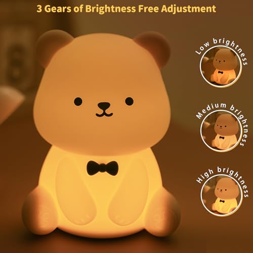 Image of Led Cute Teddy Bear Night Light, Dimmable Nursery Kawaii Lamps, Super Squishy Silicone USB Rechargeable Touch Control Night Lamp, Used for Camping Party Room Decor (Teddy Bear)