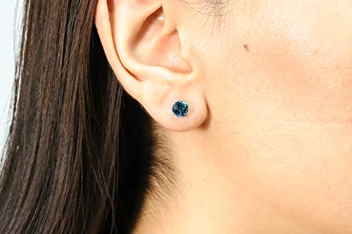 Gin & Grace 10K White Gold Genuine London Blue Topaz Earrings For Women | Ethically, Authentically & Organically Sourced (Round-Cut) Shaped London Blue Topaz Hand-Crafted Jewelry For Her | London Blue Topaz Earrings For Women #TOP3