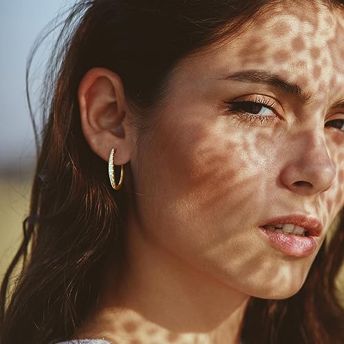 14K Gold Hoop Earrings for Women 14K Gold Earrings Unique U-shaped with Cubic Zirconia Gold Huggie Hoops Earrings Hypoallergenic Lightweight Gold Earrings for Women 25mm4