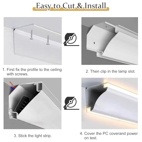 Moulures éclairage indirect LED pour plafond et mur, lot de 3 profilés aluminium avec diffuseur - 6