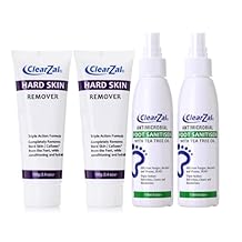 Clearzal Reset Duo Foot Care Set, Hard Skin Remover 3.4 oz *2 and Tea Tree Oil Sanitizer 4 oz *2, Triple Action Formula For peeling and roughness of hands and feet