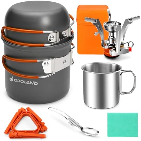 Odoland 8pcs Camping Cookware Mess Kit, Camping Pot and Pan Set w...