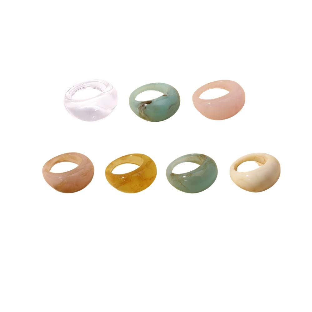 Resin Colorful Wide Thick Dome Knuckle Finger Stackable Joint Ring Retro Acrylic Transparent Vintage Jewelry Party Elegant Handmade Gift Stylish Bold Size 8 for Women