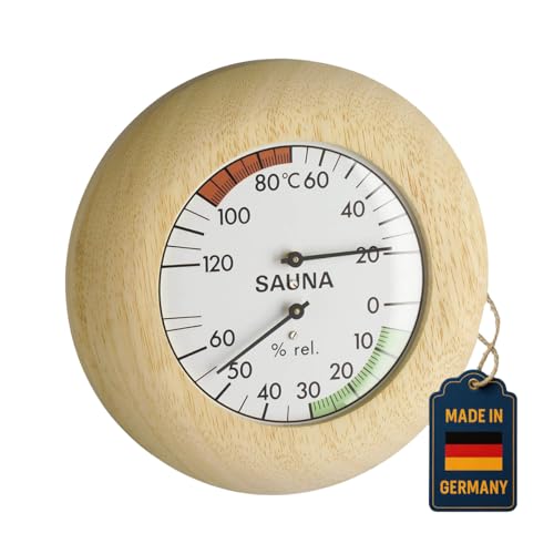 TFA Dostmann Sauna Thermo-Hygrometer, 40.1028, hitzebeständig, in Deutschland gefertigt, (L) 136 x (B) 42 x (H) 136 mm, Holz