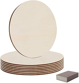 Belle Vous Wooden Unfinished Round Circles & Sanding Block (8 Pack) - 30cm/11.81 Inches - 3mm Thick - Plain Natural Blank Wood Discs Slices Cutouts for Crafts, Sign Plaque, Home Decoration Ornaments