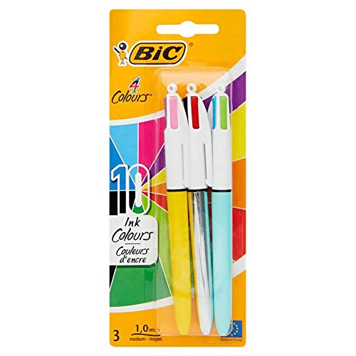 Bic 4 Colour Ballpoint Pens. 10 Colours In 3 Pens. Pack Of 3. B157811-image