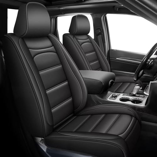 RAWAKORW Seat Covers for Jeep Grand Cherokee 2022-2025 Full Set Waterproof Leather Custom Automotive Car Seat Covers Protector (5Seats,Black)