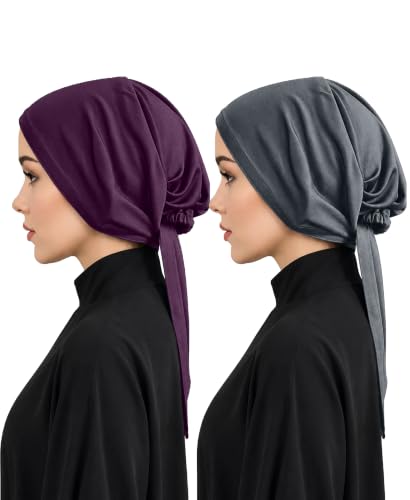 Image of Mehar Women's Hair Ponytail Cap Set of 2 | Soft Stretchable Polyester Hijab Inner Cap | Adjustable Tie-Back | Scarf & Helmet Inner | One Size Fits All