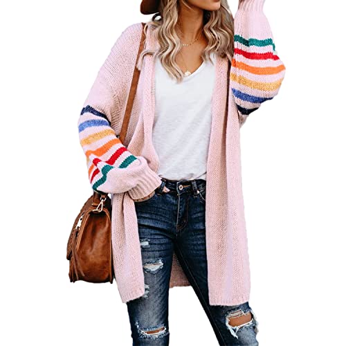 Jywmsc Cardigans Longs Ouverts pour Femmes Manteau d'extérieur à Rayures et à Blocs de Couleurs Cover