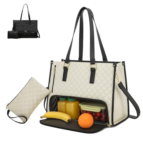 Bolsa de almuerzo 2 en 1 para mujer, combo de bolsas de almuerzo 2 en 1, bolso para laptop de 15.6 pulgadas con compartimento aislado a prueba de fugas, elegante bolsa de trabajo y viaje para oficina