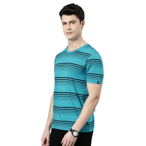 Image of F A S O Men's T-Shirt - Super Soft Combed Cotton Rich Fabric Sporty Striped Design Customized Comfort Fit