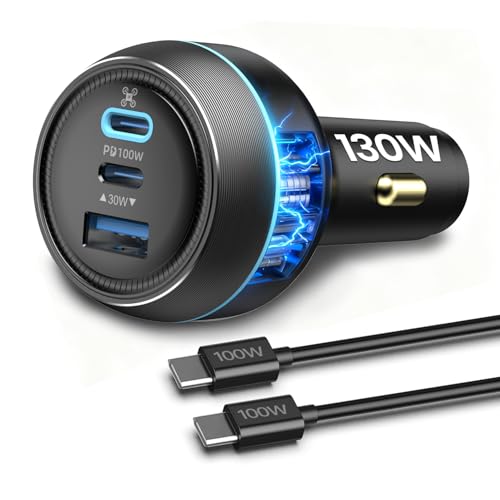 LKTOP 130W Car Charger for DJI/Potensic/Holy Stone/Skyrover Drone, 3-Port USB-C/A