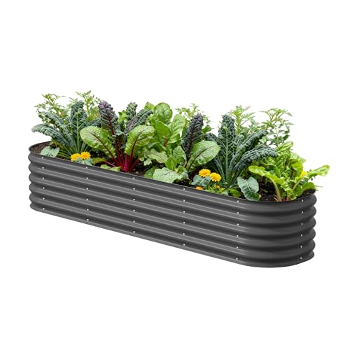 Vego garden Raised Garden Bed Kits, 17' Tall 9 in 1 8ft X 2ft Metal Raised Planter Bed for Vegetables Flowers Ground Planter Box-Modern Gray