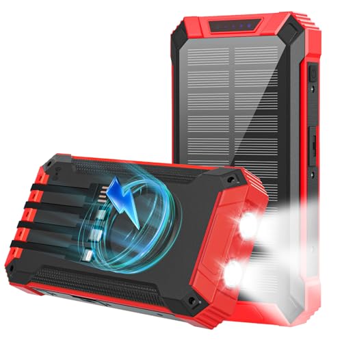 30000mAh Wireless Solar Power Bank 4 Built in Cables USB C