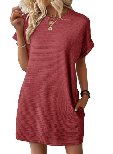Image of EVALESS Womens Summer Dresses 2026 Fashion Short Sleeve Cute Spring Mini Dress Crewneck Casual Beach Vacation Dresses