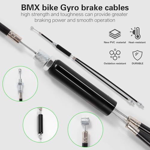 BMX Bike Gyro Brake Cables Front + Rear (Upper + Lower) with Spinner Rotor Full Kit, BMX Bicycle Brake Lines Set Cable Wire & Housing Replacement for Most Gyro Systems and 20" Bikes, Professional by Gionfe - Image 3