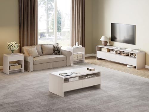 AMERLIFE 3-Piece Living Room Table Set, Includes Coffee Table & 2 End Tables, Modern Coffee Table Sets with Large Storage Drawers & Smooth Rounded Edges, White - Thumbnail 7