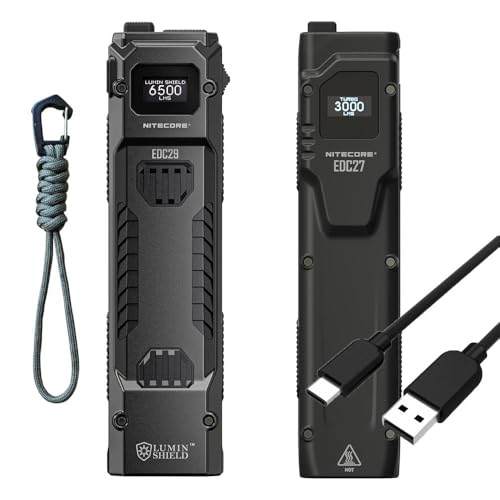Nitecore EDC29 + EDC27 EDC29 & EDC27 Flashlight Combo – 6,500 & 3,000 Lumens, 400m & 209m Beam, Ultra-Thin, IP54 Waterproof, Long Runtime, EDC, Outdoor, Camping, Tac Use