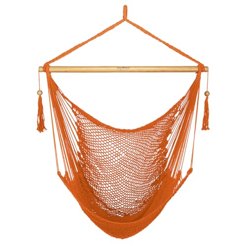 JoyView Silla hamaca con barra separadora, hamaca caribeña, capacidad de peso de 300 libras, silla colgante de cuerda XL para exteriores, interior, jardín, patio, color naranja
