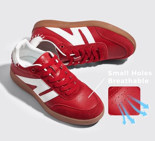Image of LUCKY STEP Women Retro Gum Sole Fashion Sneakers | Genuine Leather Classic Tennis Skate Walking Shoes Anti Slip Trainers