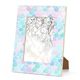Liberty Goddess Colored Mermaid Scales 4x6 Picture Frame Mermaid Scales Wood Photo Frame Tabletop Display and Wall Mounting 4x6 Picture Frame