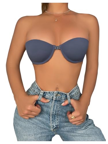 Image of RoseSeek Women's Strapless Underwire Push Up Front Closure Bra | Front Closure, Bandeau Bra, Tube Tops