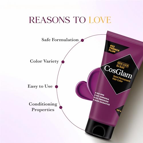 Image of Semi Permanent Hair Color for Women & Men, (120g, #22 French Plum) Enriched with Conditioner, Glossy Finish, No Ammonia, No Peroxide & Non Oxidative, Vegan Highlights Colorful Hair Dye