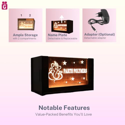 Image of Desk Organizer with LED Name Lamp | Customized Gift for Men, Women, Teachers, Doctors, Dad, Husband | Pen Holder, Table Lamp | Personalized Birthday Gift | Office Organizer - Two Box