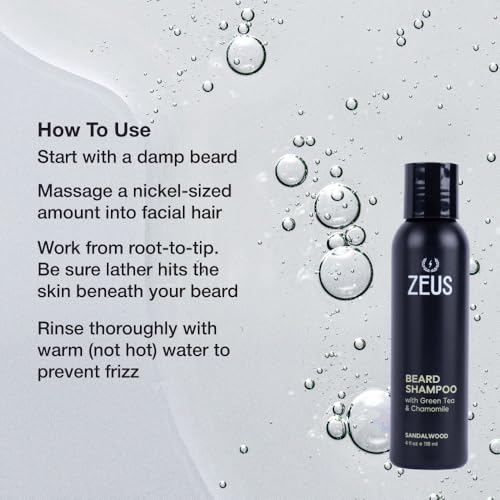 Image of ZEUS Beard Shampoo Wash for Men with Essential Oils (Sandalwood) 4 oz.