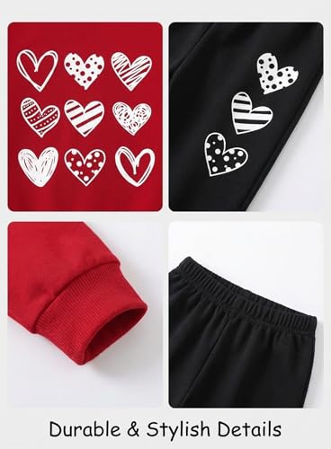 Image of Cute Toddler Girls Sweatsuit - Casual Heart Print Child Clothes Fall Outfit