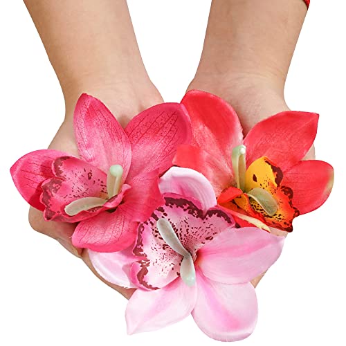 Set de 9 Broches para Cabello con Flor de Orquídea Grande de Chifón para Mujer, Accesorios para Boda, Playa y Fiesta miniatura 5