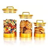 3-Pack Acrylic Storage Jars with Gold Lids – Airtight Canisters for Kitchen, Bathroom, Office | Decorative Storage for Snacks, Bath Bombs, Cotton Balls, and Small Essentials