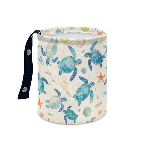 Image of Shell Sea Turtle Mini Car Trash Bin with Adjustable Buttons Car Garbage Can Multipurpose Cars Storage Bag Collapsible Reusable