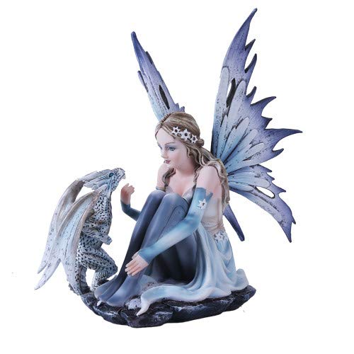 Pacific Giftware Snowflake Winter Fairy and White Leopard Dragon Mystical Statue Figurine by Pacific Giftware - Used condition - US$21.23