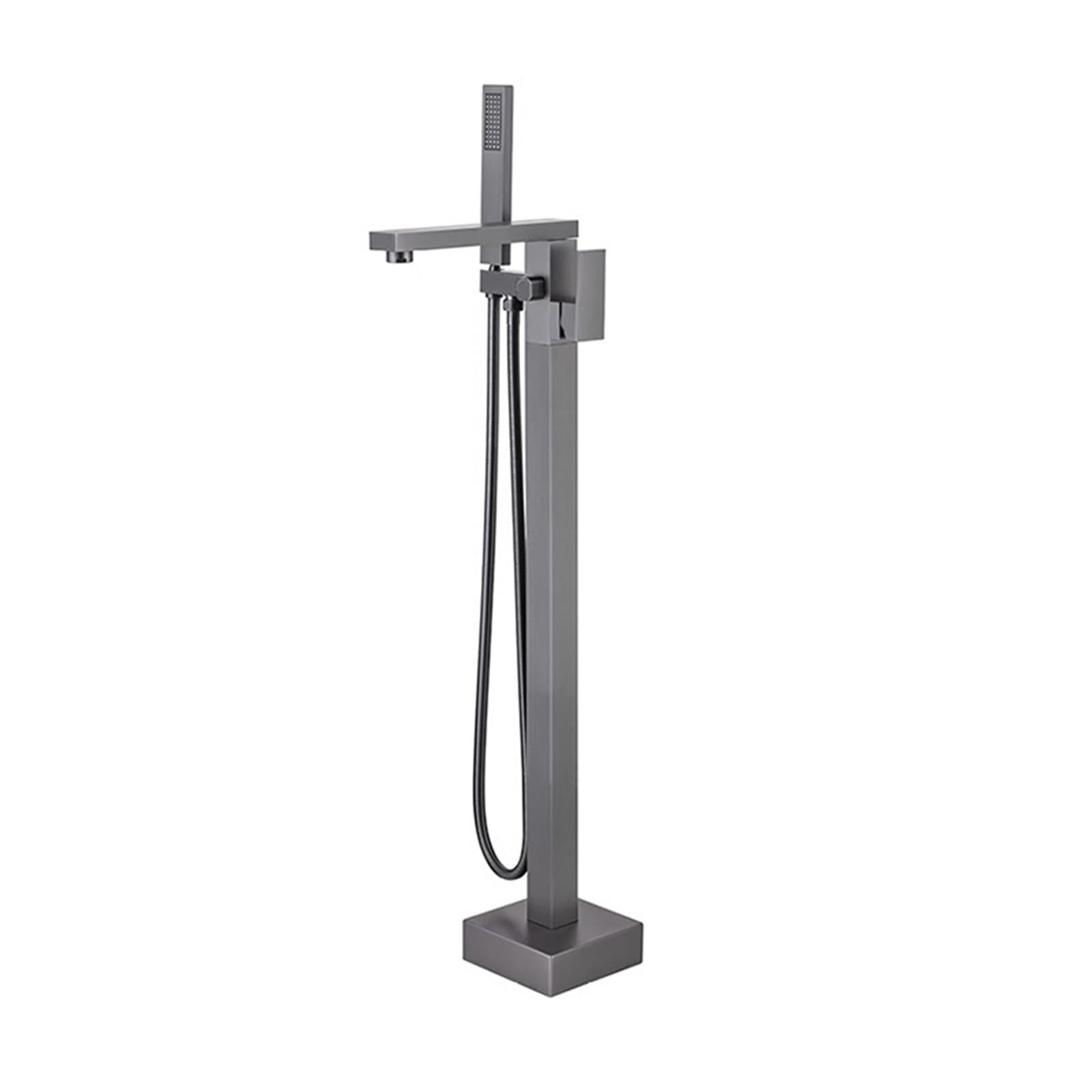 Psnklmm Grey Brass Freestanding Bathtub Shower Faucet Floor Tub Filler Mixer Tap 360 Degree Swivel Spout Systerm Matte Black
